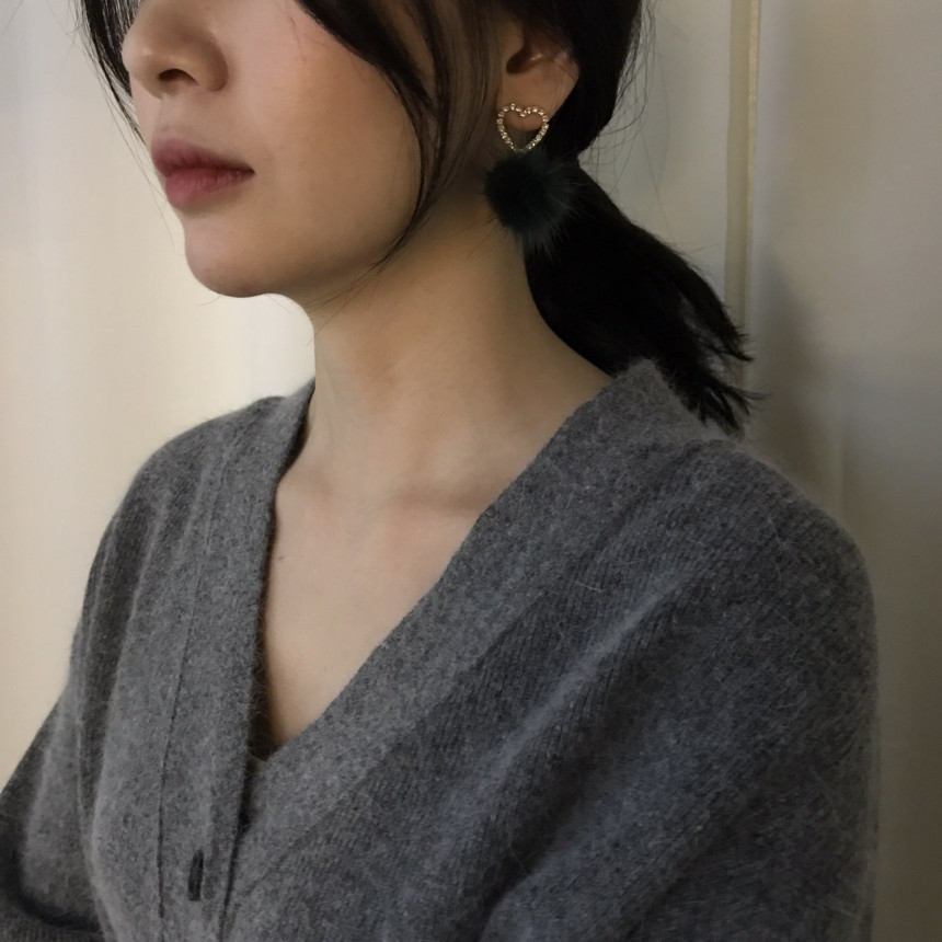 Loha Heart Cubic Mink Drop Earrings Guest Cody Lov