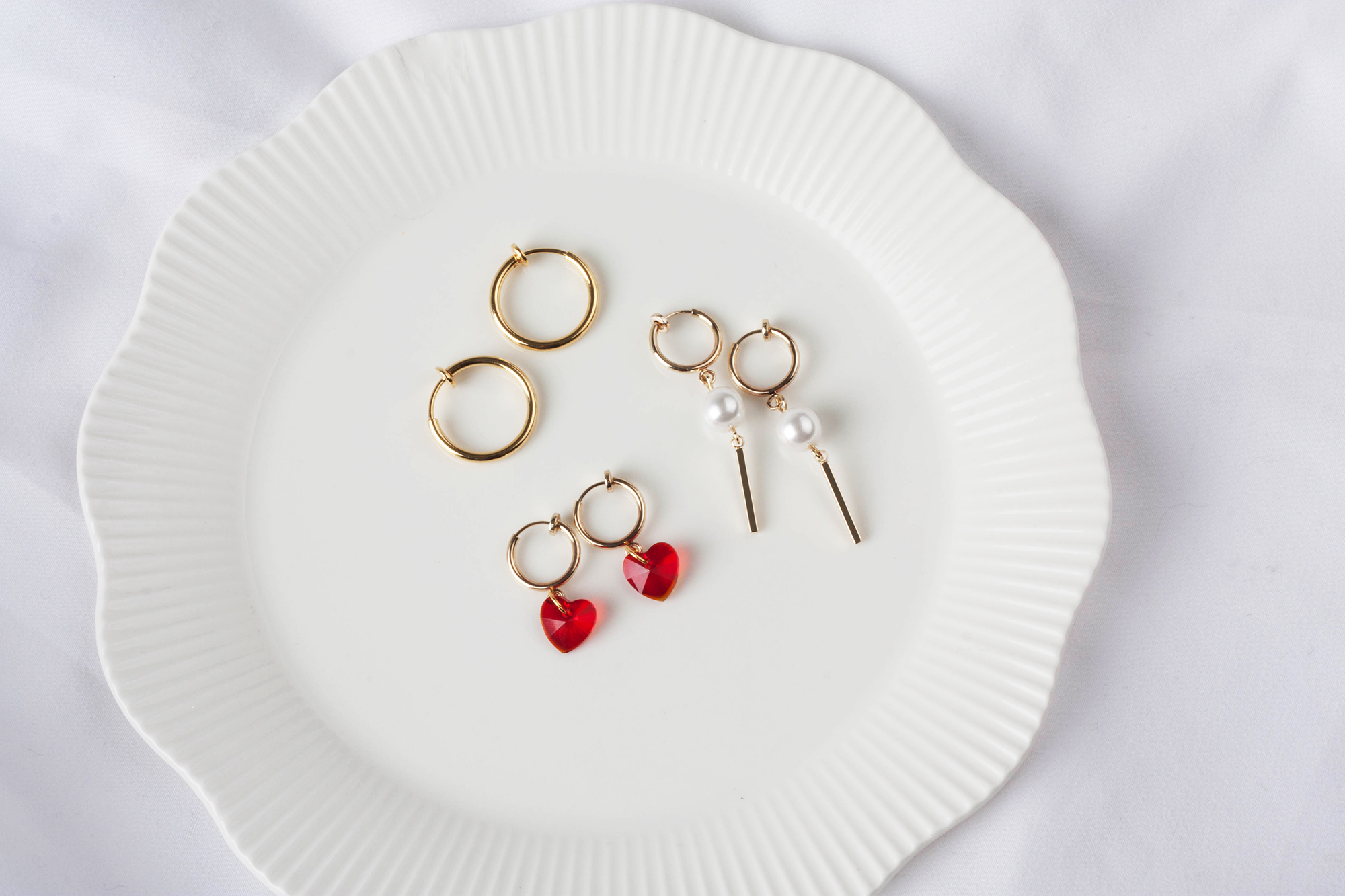 Heart pearl drop earrings 6PC set Swarovski non-pi