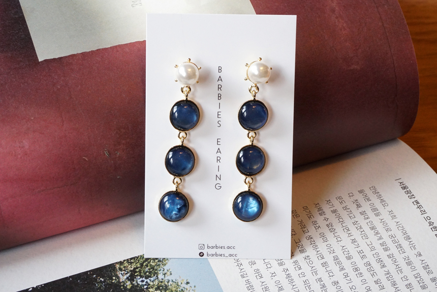 Pearl Gemstone Drop Earrings 3Color Antique Anti-A