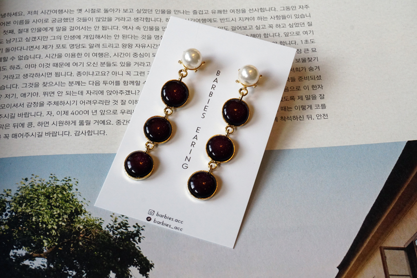 Pearl Gemstone Drop Earrings 3Color Antique Anti-A