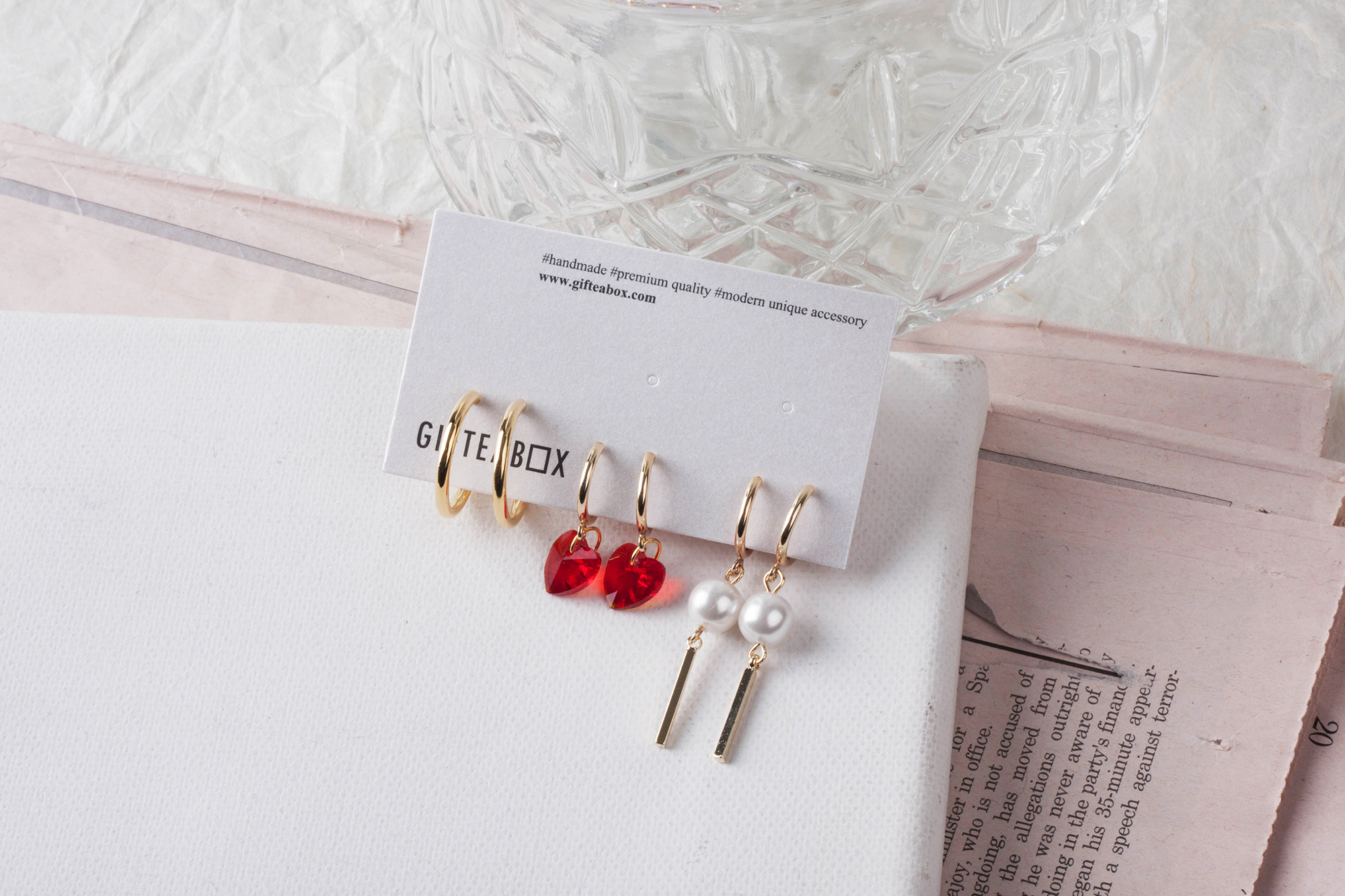 Heart pearl drop earrings 6PC set Swarovski non-pi