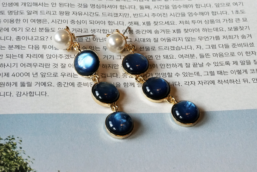 Pearl Gemstone Drop Earrings 3Color Antique Anti-A