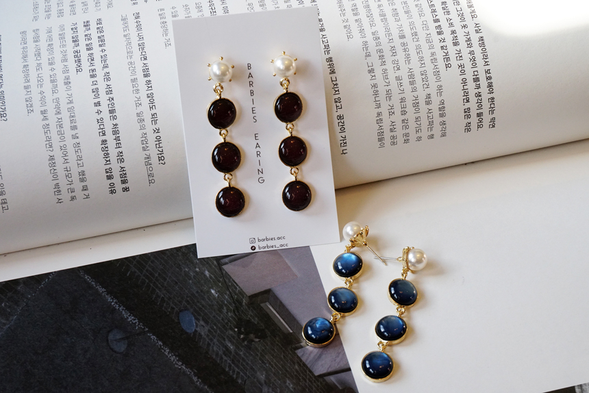 Pearl Gemstone Drop Earrings 3Color Antique Anti-A