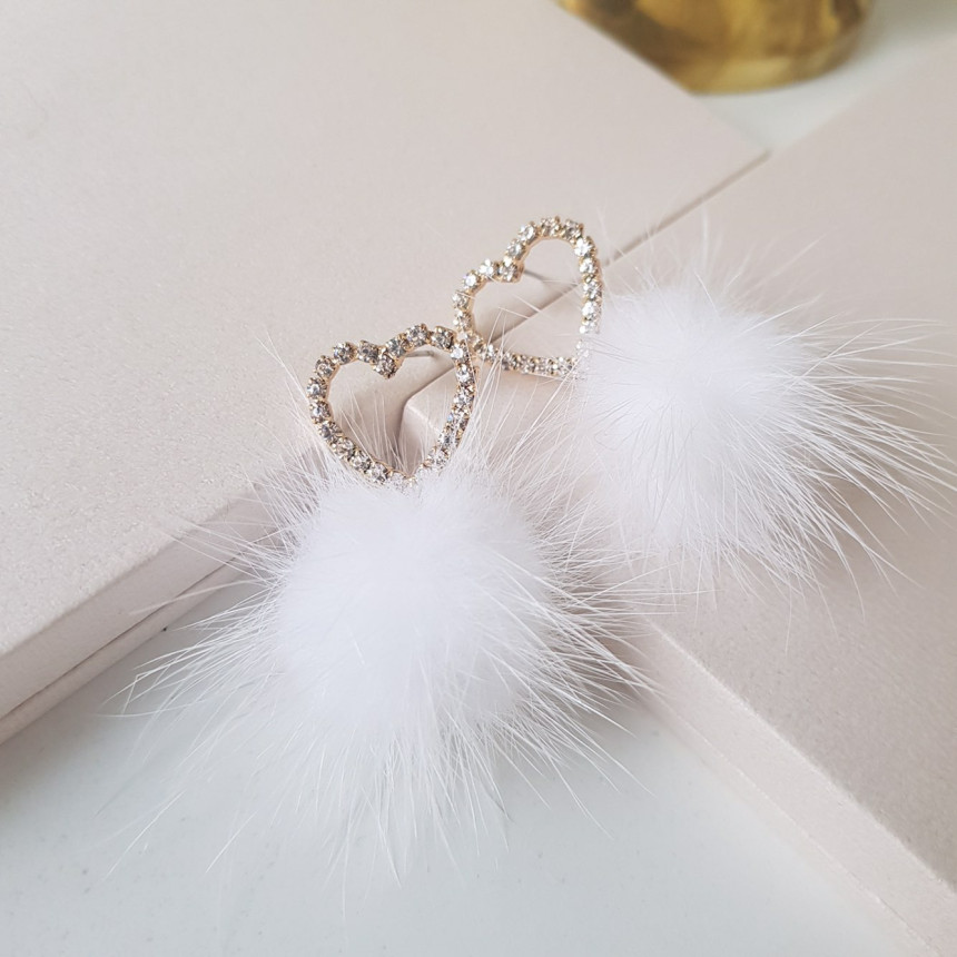 Loha Heart Cubic Mink Drop Earrings Guest Cody Lov