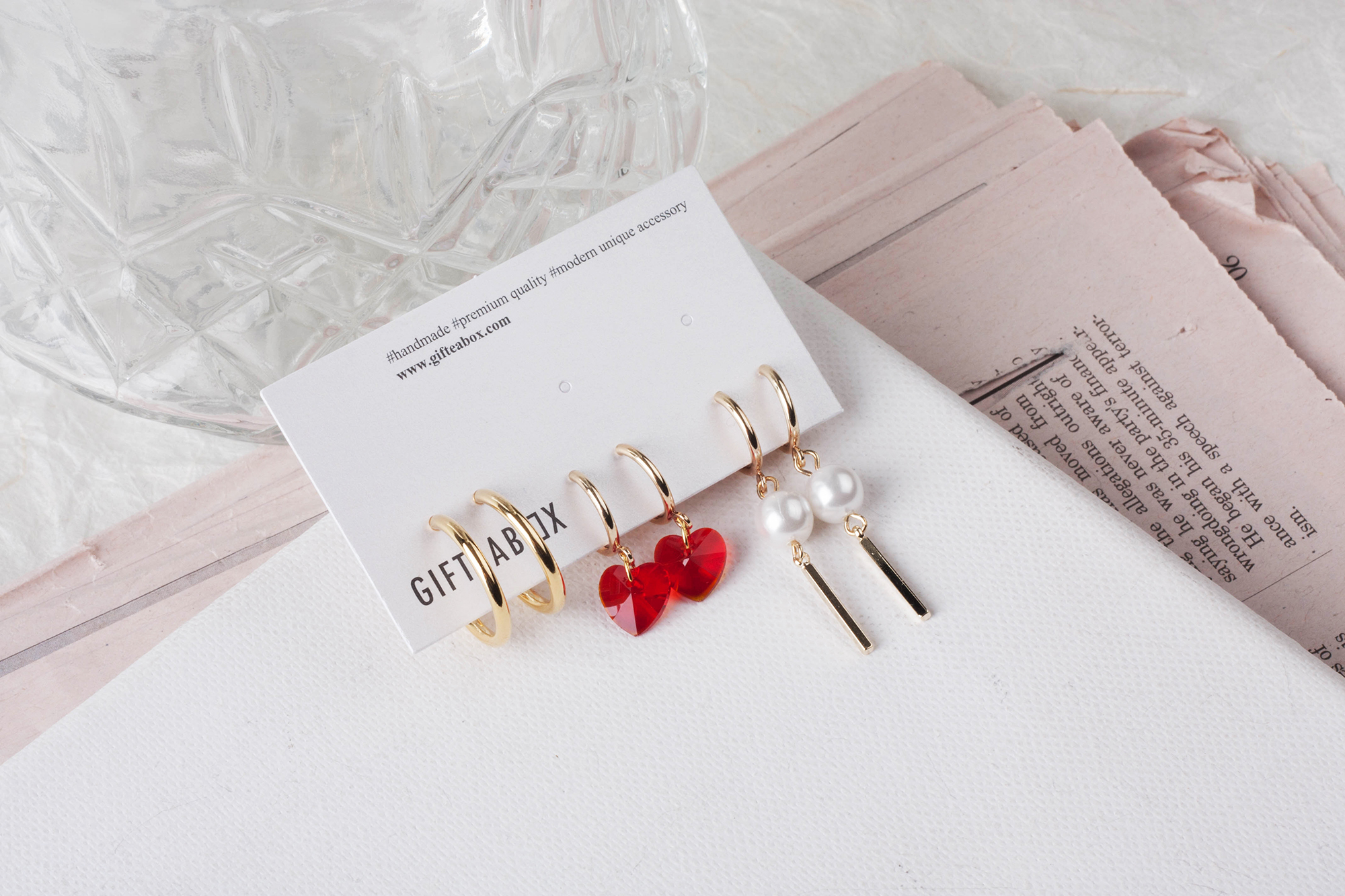 Heart pearl drop earrings 6PC set Swarovski non-pi