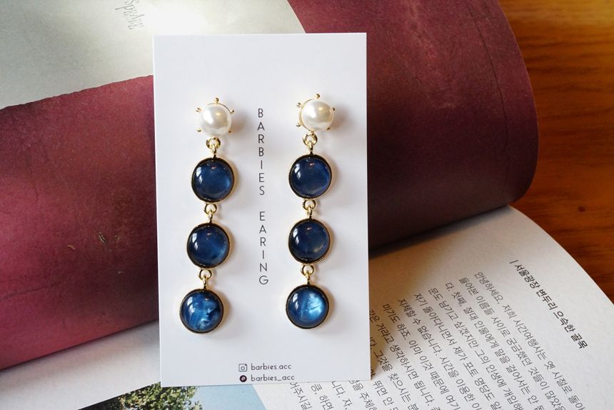 Pearl Gemstone Drop Earrings 3Color Antique Anti-A