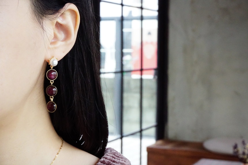 Pearl Gemstone Drop Earrings 3Color Antique Anti-A