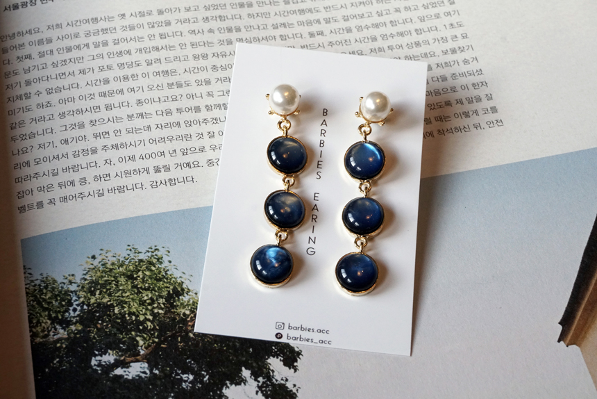 Pearl Gemstone Drop Earrings 3Color Antique Anti-A