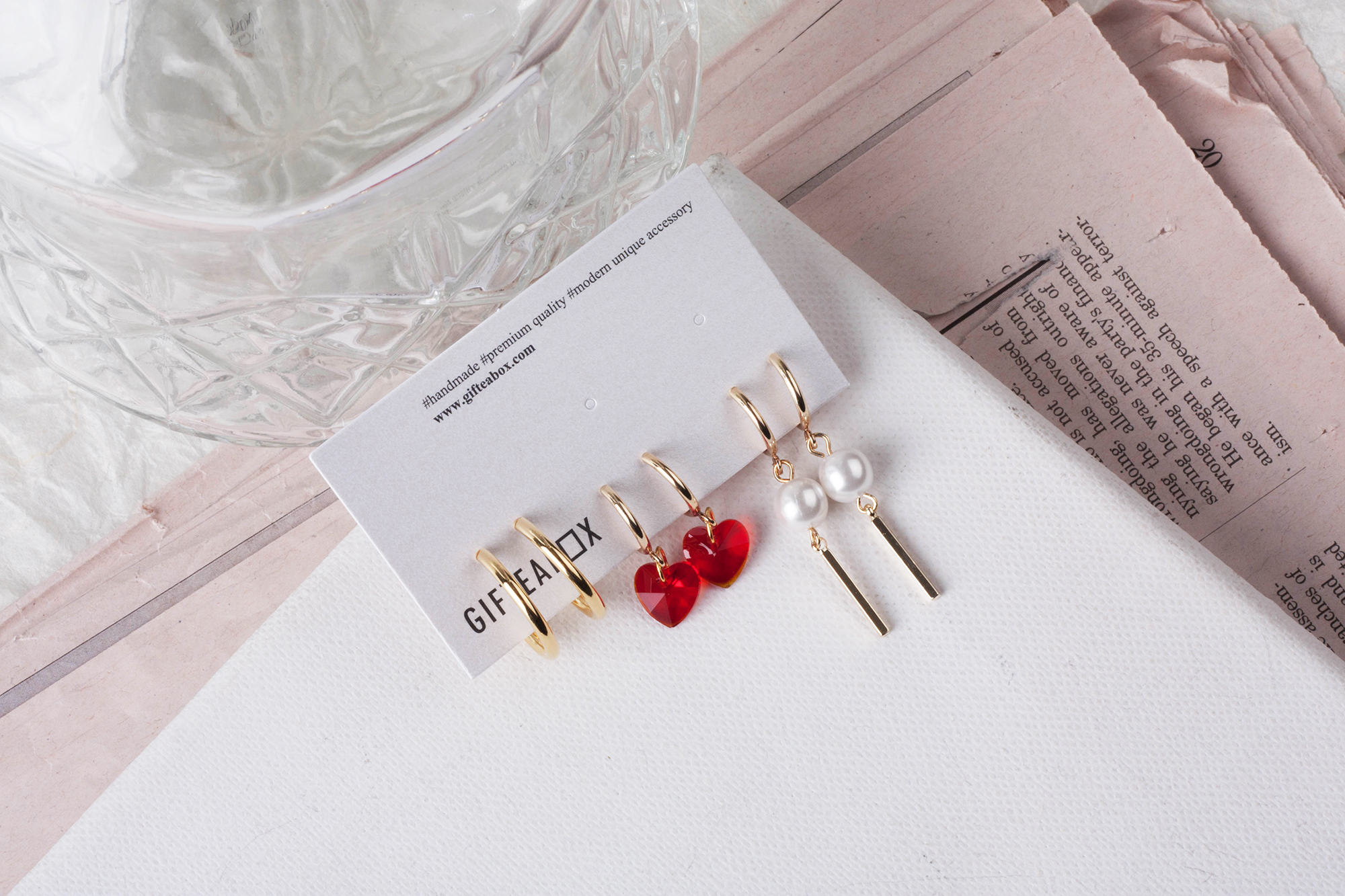 Heart pearl drop earrings 6PC set Swarovski non-pi