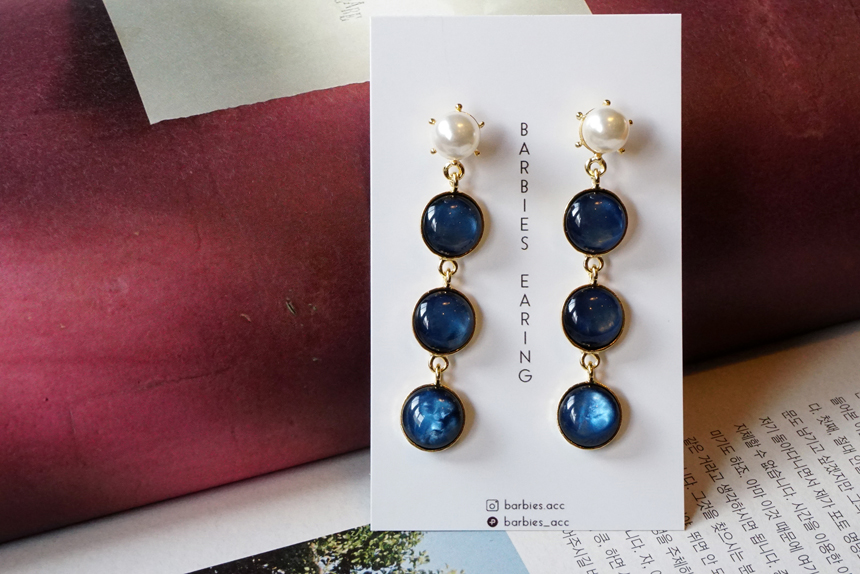 Pearl Gemstone Drop Earrings 3Color Antique Anti-A