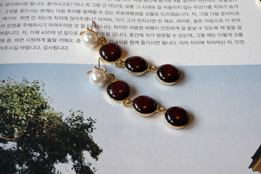 Pearl Gemstone Drop Earrings 3Color Antique Anti-A