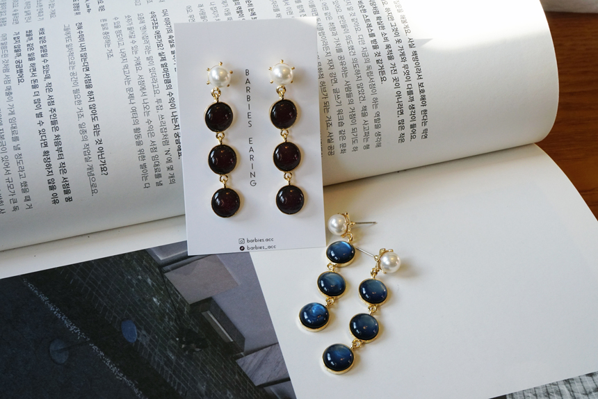 Pearl Gemstone Drop Earrings 3Color Antique Anti-A