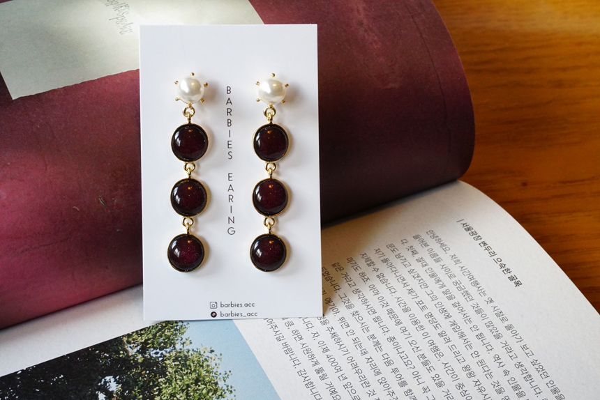 Pearl Gemstone Drop Earrings 3Color Antique Anti-A