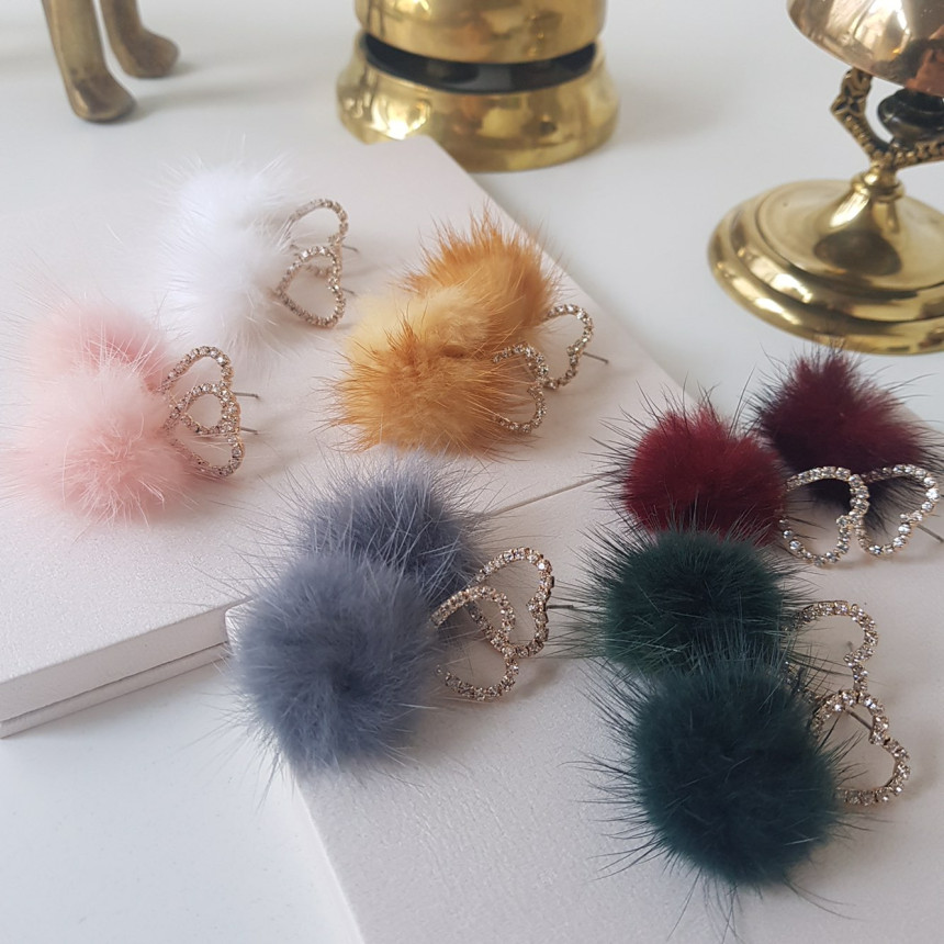 Loha Heart Cubic Mink Drop Earrings Guest Cody Lov