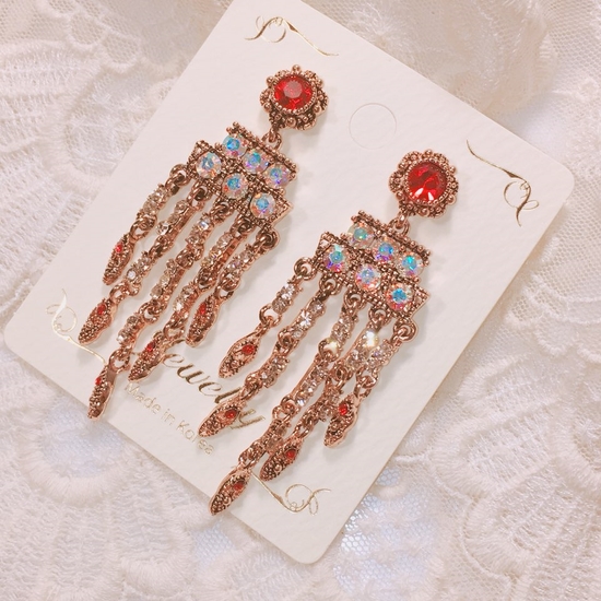 Red Cock Chandelier Earring Point Cycle Good Bling