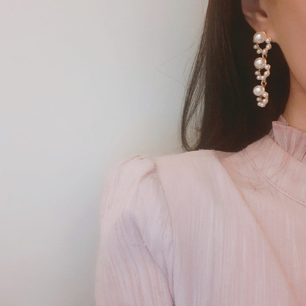 Helena Triple Pearl Drop Earrings Unique Jewelry A