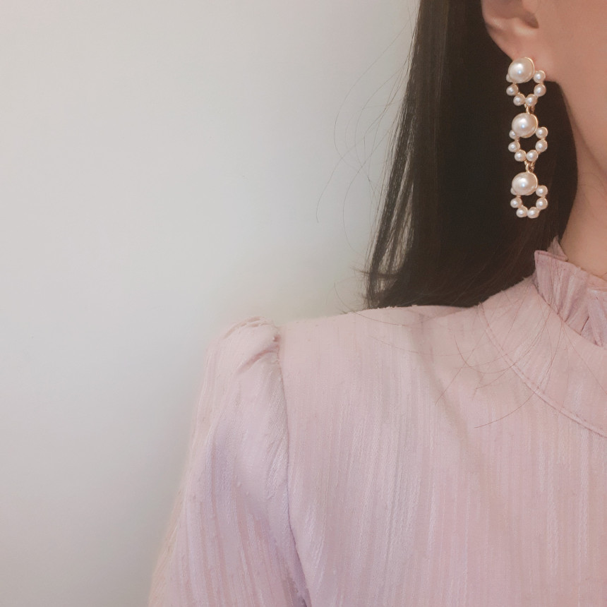 Helena Triple Pearl Drop Earrings Unique Jewelry A