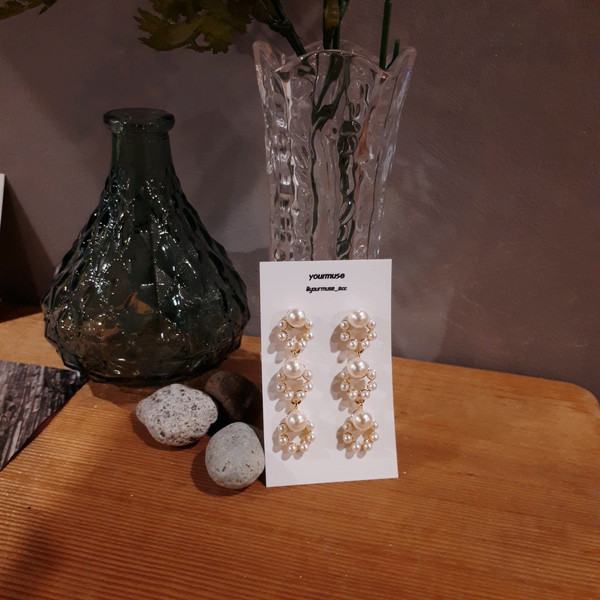 Helena Triple Pearl Drop Earrings Unique Jewelry A