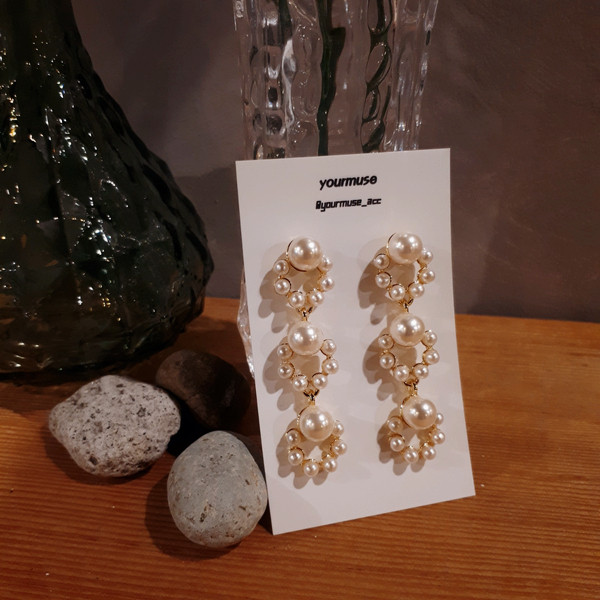 Helena Triple Pearl Drop Earrings Unique Jewelry A