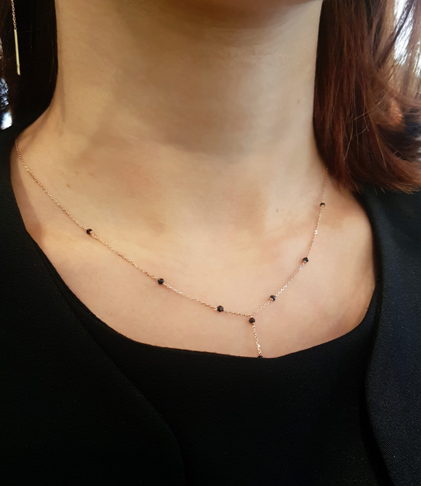 Rose Montgomery Black Spinel Y-shaped Necklace RL0