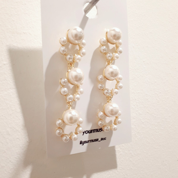 Helena Triple Pearl Drop Earrings Unique Jewelry A