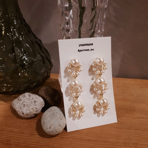 Helena Triple Pearl Drop Earrings Unique Jewelry A