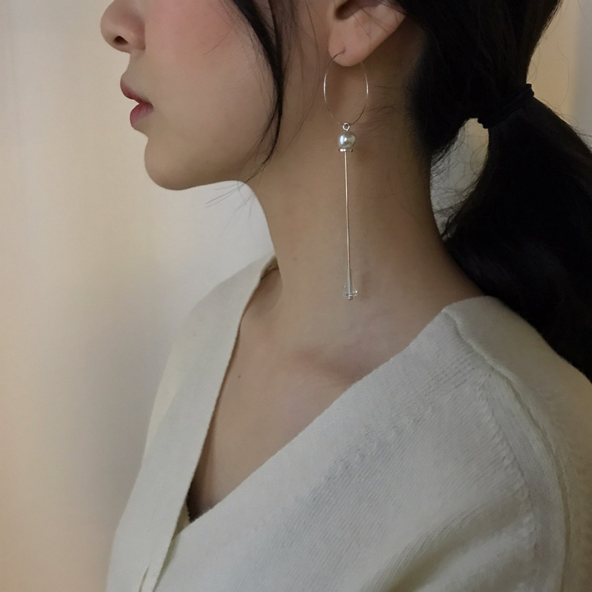 Lacy Crystal Drop Ring Earrings 2color Classic Loo