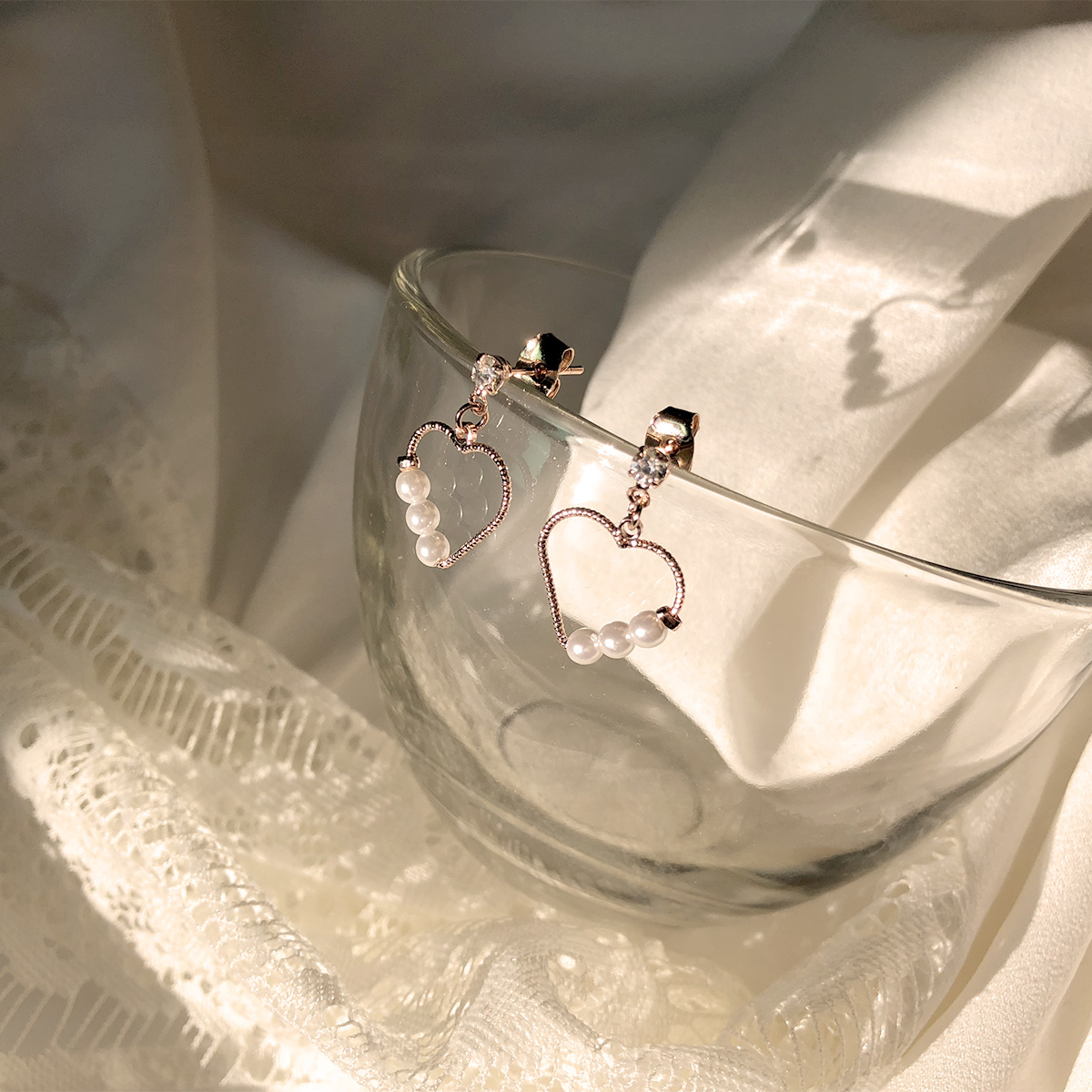 Free Shipping Heart Ring Pomade Cubic 7 pearl earr
