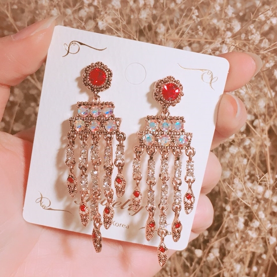Red Cock Chandelier Earring Point Cycle Good Bling