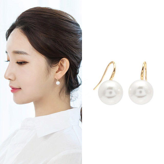 오스트리아 크리스탈 펄 고리형 후크 왕 진주 귀걸이 10mm - 상세 이미지 3