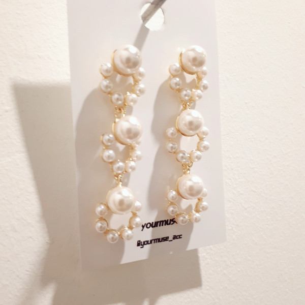 Helena Triple Pearl Drop Earrings Unique Jewelry A