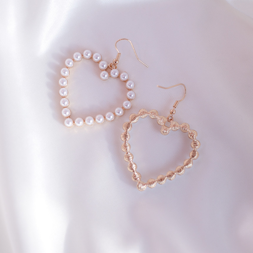 Pearl Blybig Heart Earrings Eye-catching effect Ha