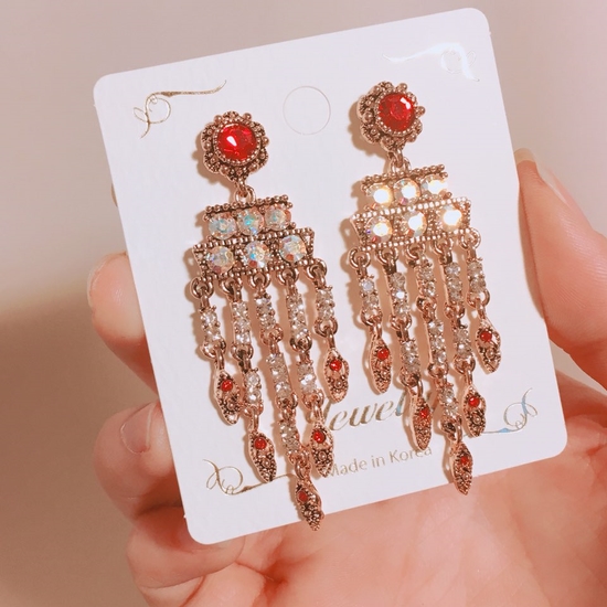 Red Cock Chandelier Earring Point Cycle Good Bling