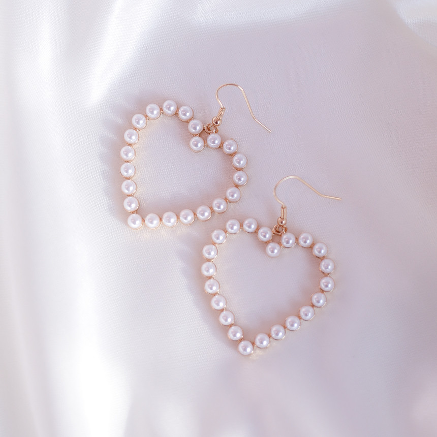 Pearl Blybig Heart Earrings Eye-catching effect Ha