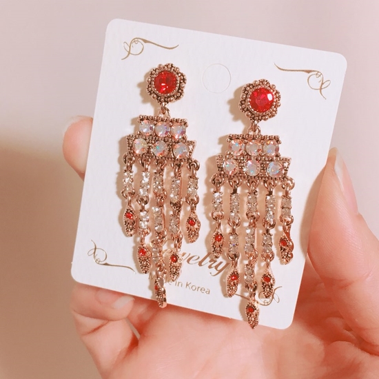 Red Cock Chandelier Earring Point Cycle Good Bling