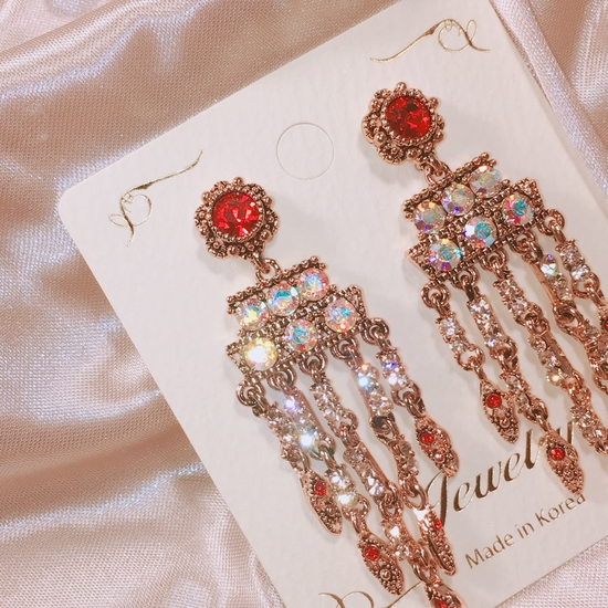 Red Cock Chandelier Earring Point Cycle Good Bling