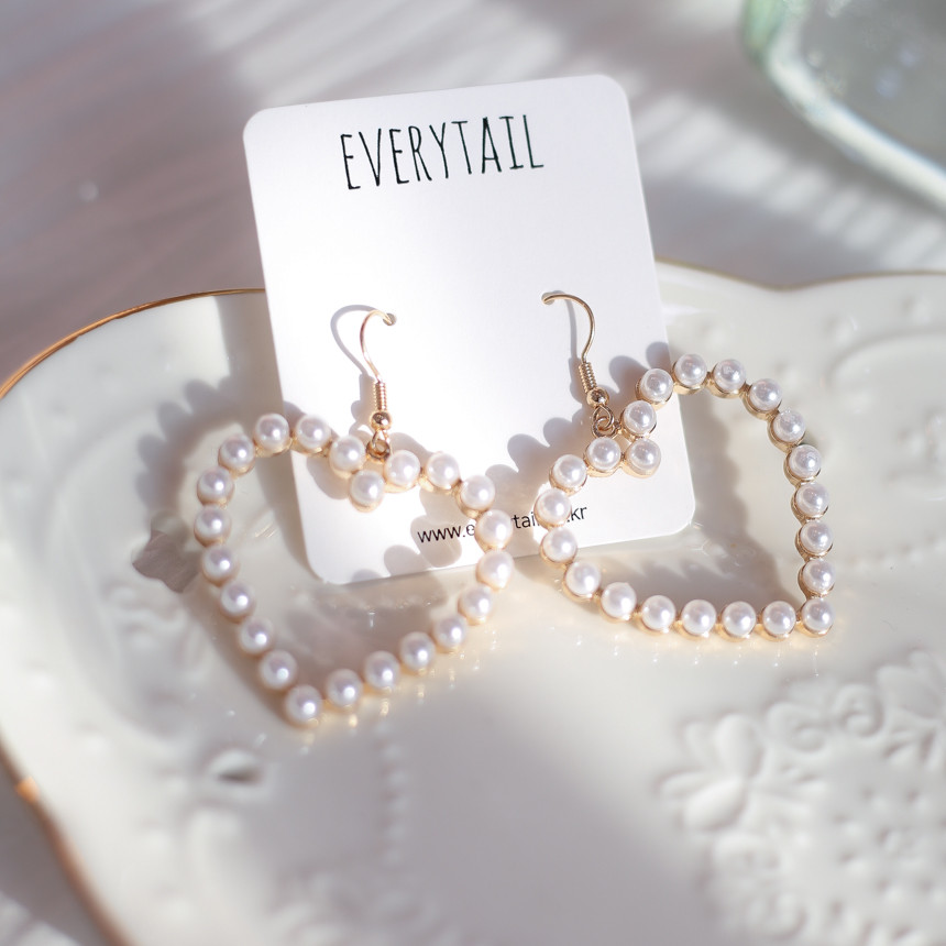 Pearl Blybig Heart Earrings Eye-catching effect Ha