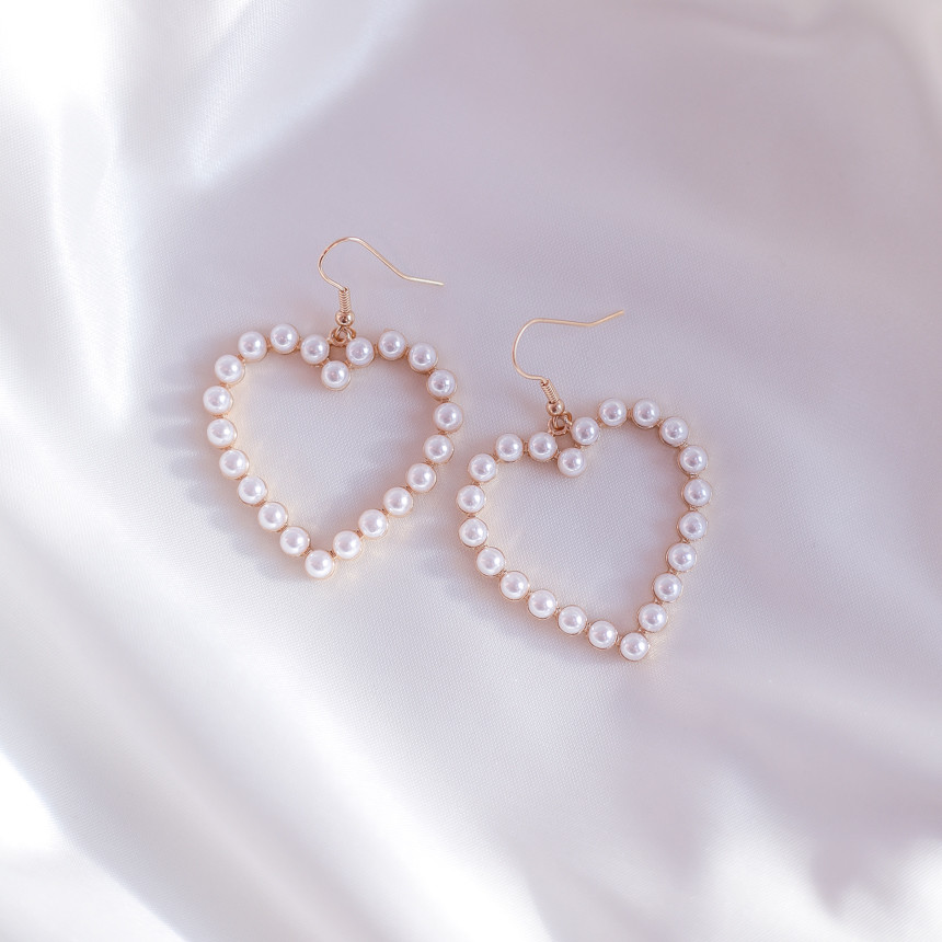 Pearl Blybig Heart Earrings Eye-catching effect Ha