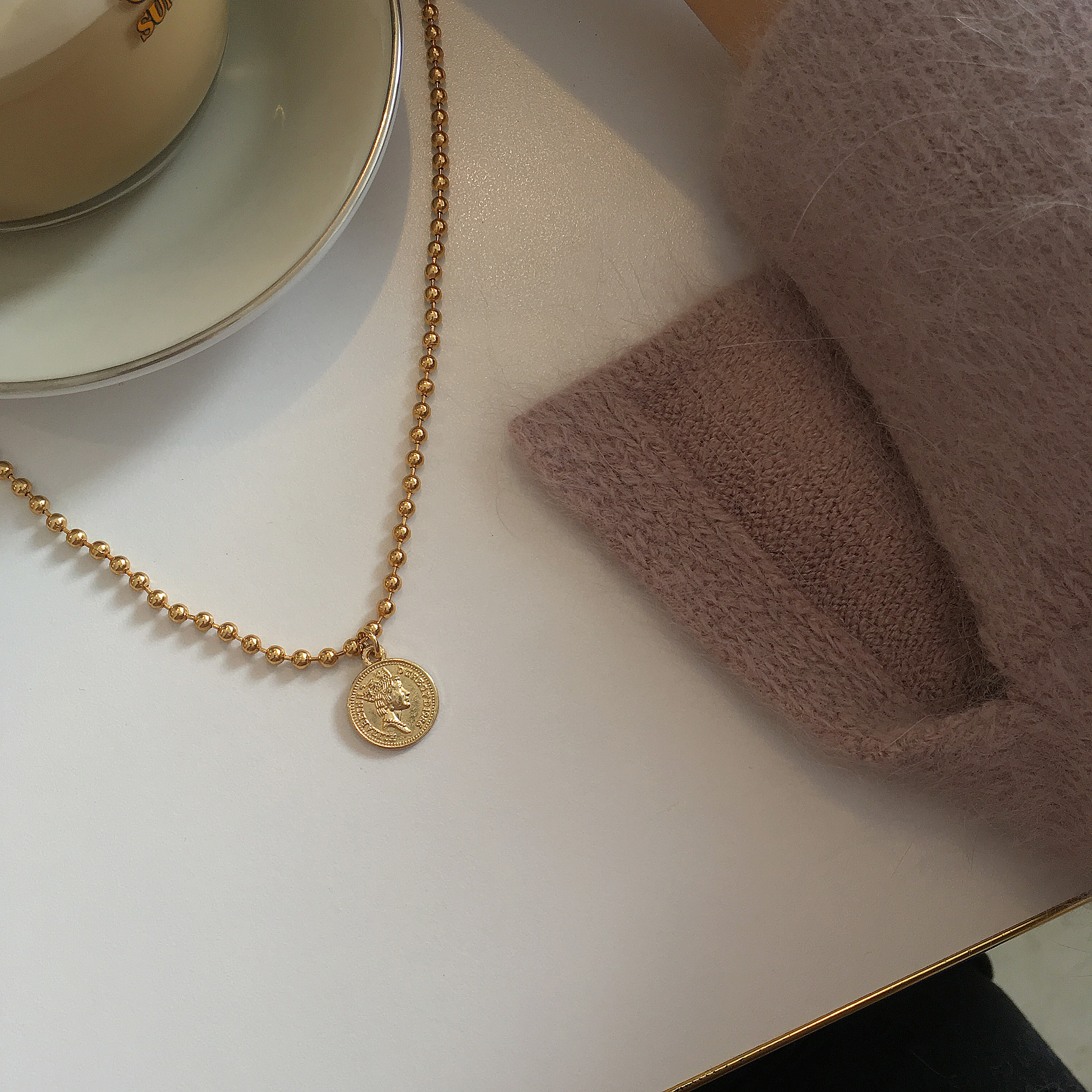 Coin necklace Lovely girl Vintage antique Daily co