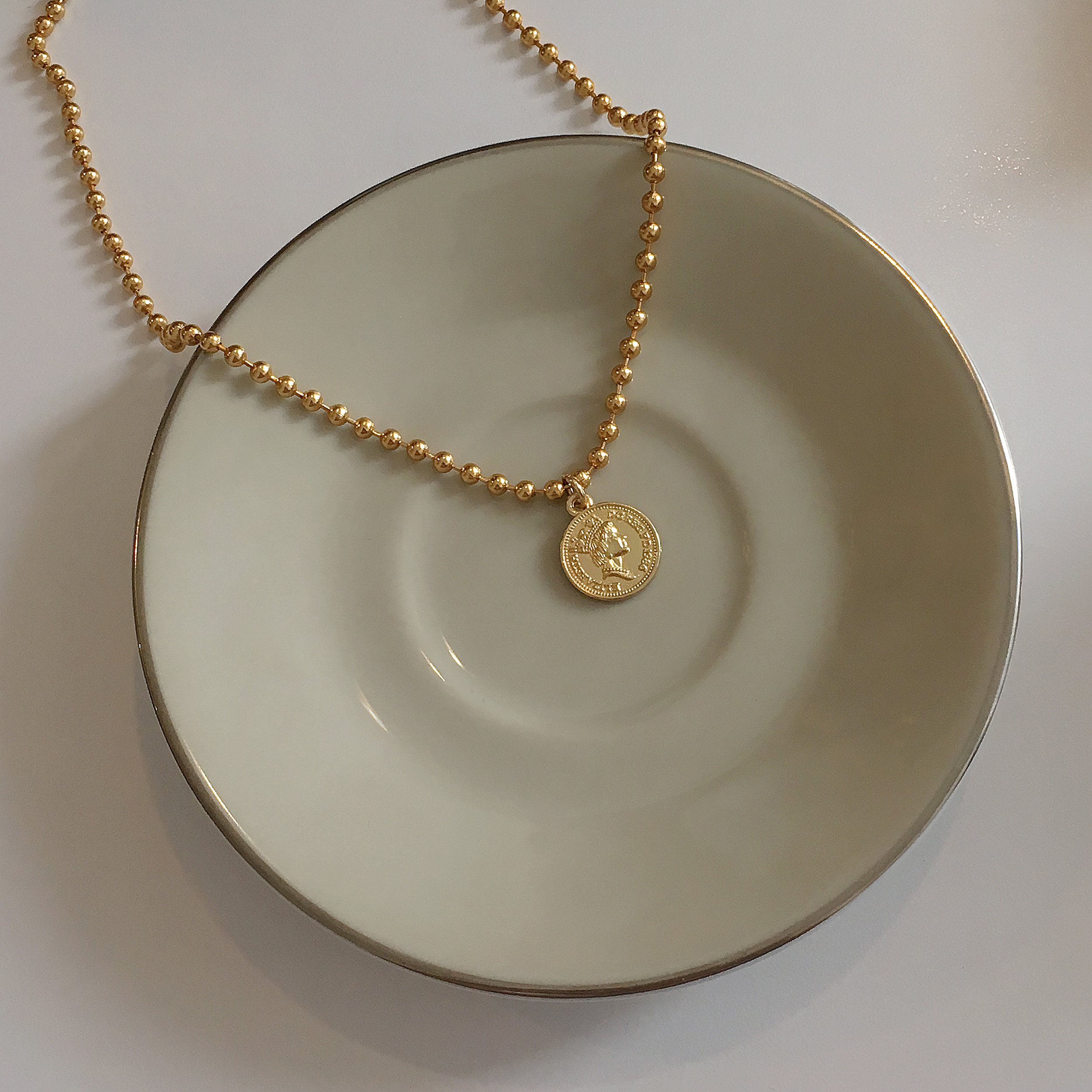 Coin necklace Lovely girl Vintage antique Daily co