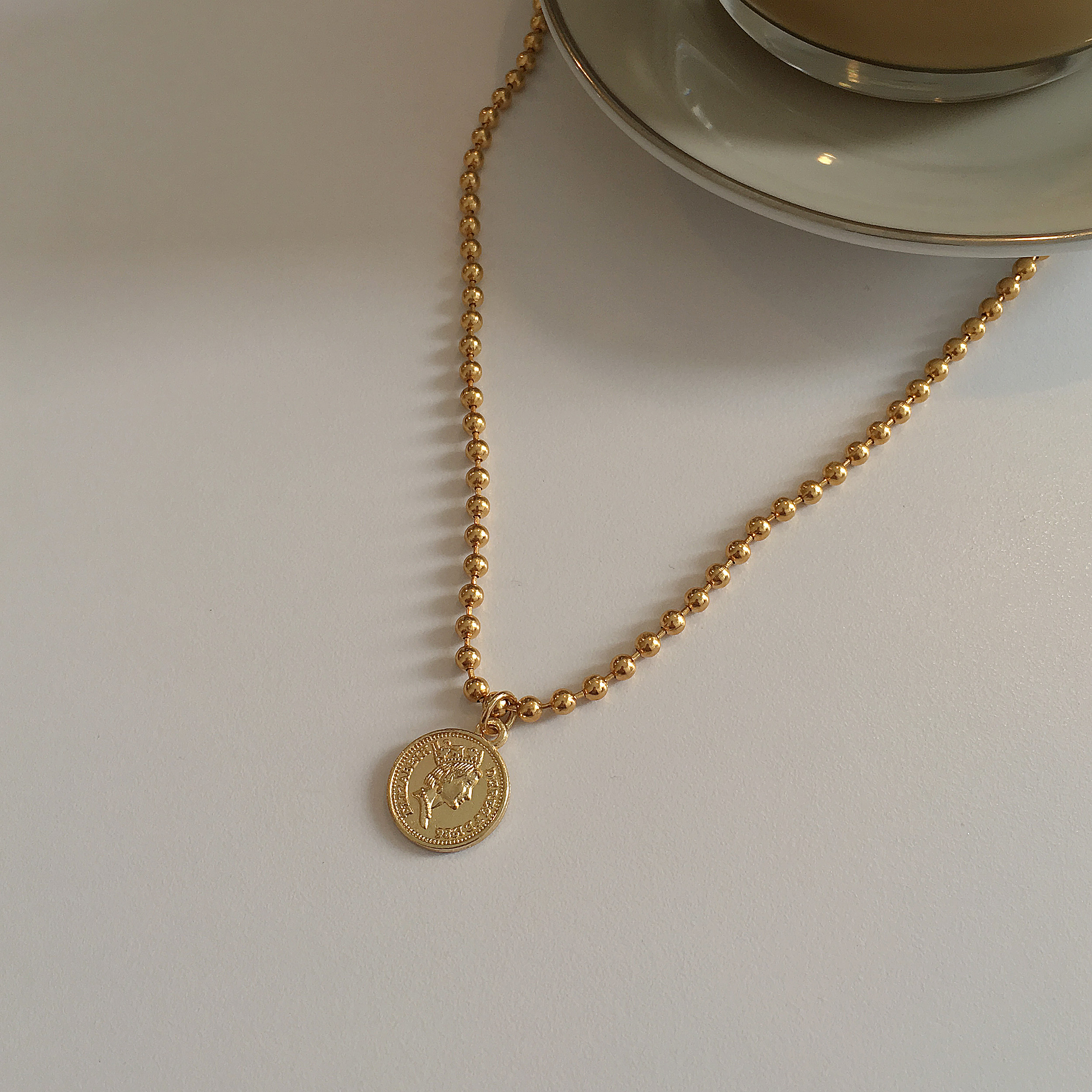 Coin necklace Lovely girl Vintage antique Daily co
