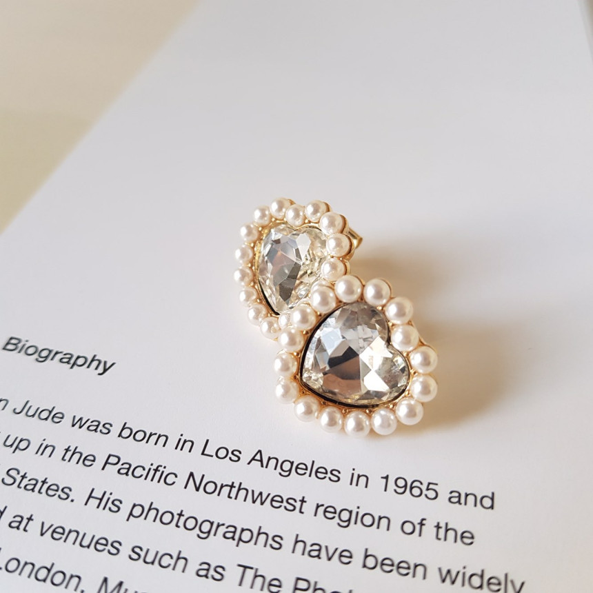 Curry Pearl Swarovski Earrings 4color Laminin Mini