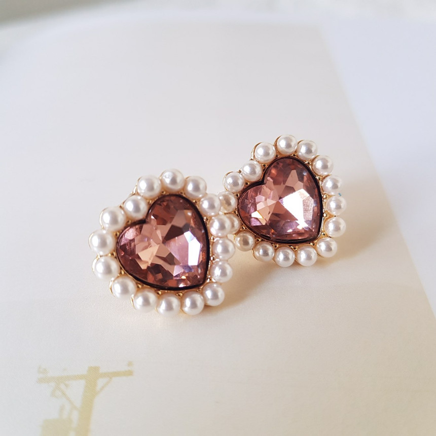 Curry Pearl Swarovski Earrings 4color Laminin Mini