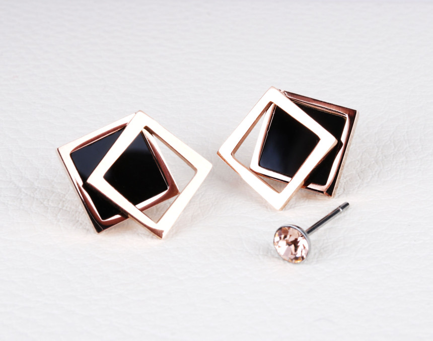 Bolla Le Square Rectangular Steel Earrings AAA029 