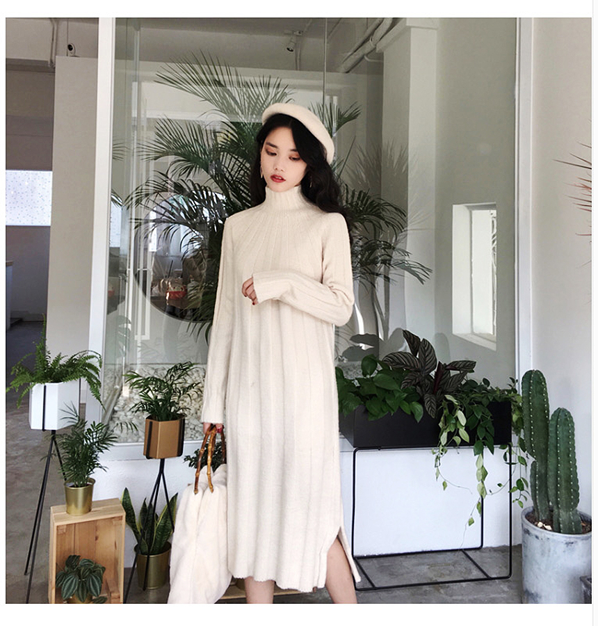Long knit dress Winter 30 women Polar turtleneck