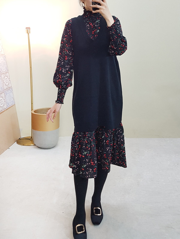 red garden Long Flower Chiffon Dress