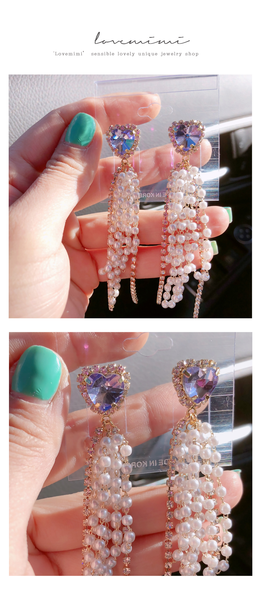 Love Mimi Violet Heart Pearl Drop Earrings Earring