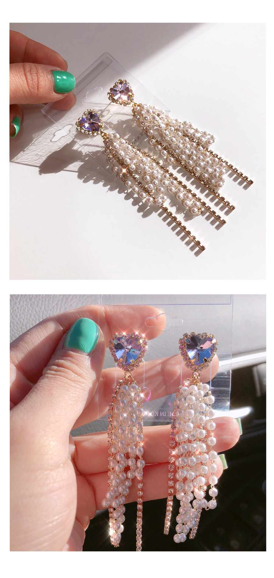 Love Mimi Violet Heart Pearl Drop Earrings Earring