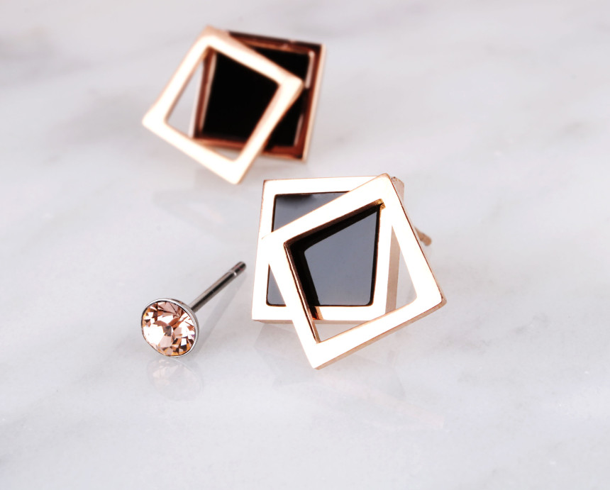 Bolla Le Square Rectangular Steel Earrings AAA029 