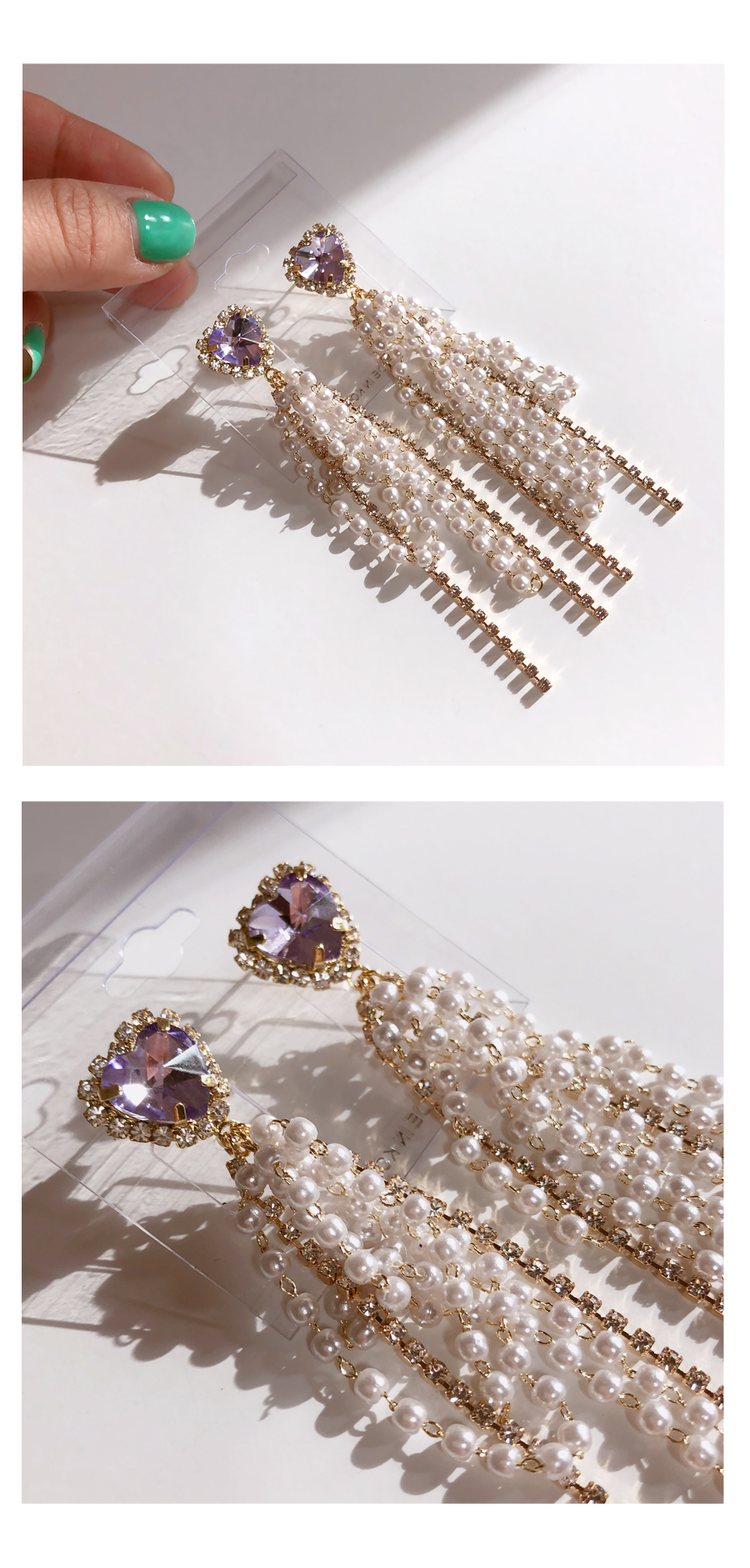 Love Mimi Violet Heart Pearl Drop Earrings Earring